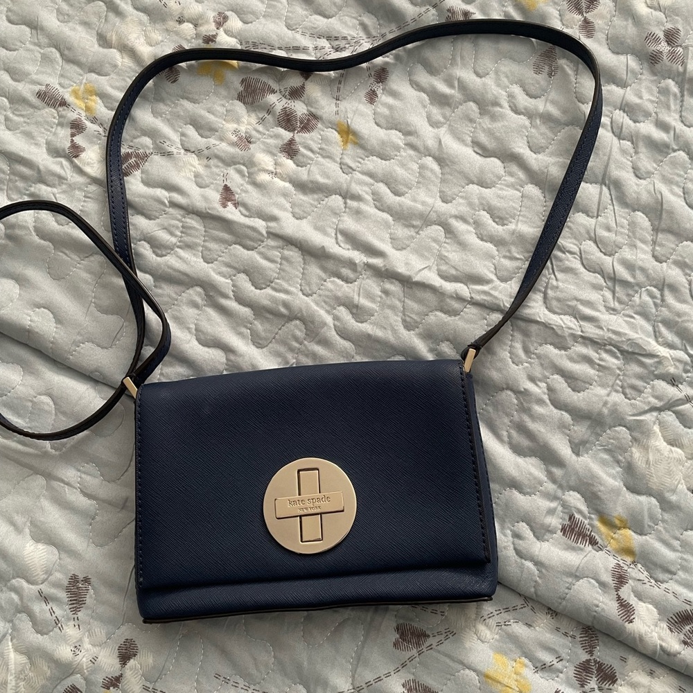 Kate Spade Navy Purse with Gold Clasp